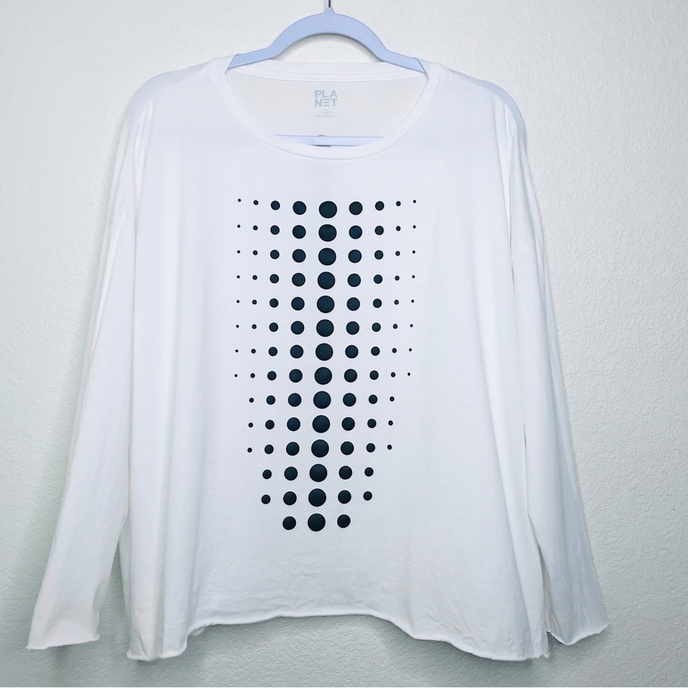 PLANET BY LAUREN G Dot Dot Dot Luxury Boxy T-Shirt White Black - Picture 4 of 13